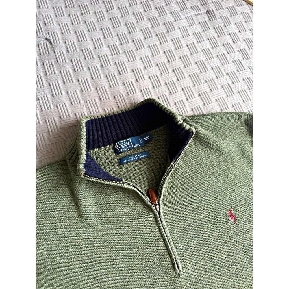 Polo Ralph Lauren 1/4 Zip Sweater Men’s XXL Green Pullover Cotton